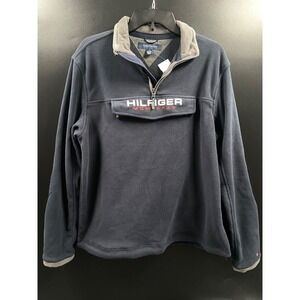 Vintage Y2K Tommy Hilfiger Athletics Navy 1/4 Zip Fleece Pullover Mens Sz M EUC!